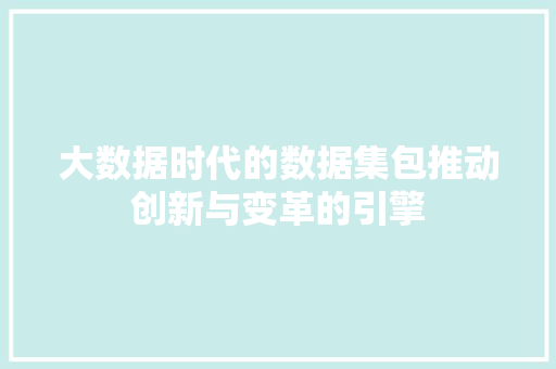 大数据时代的数据集包推动创新与变革的引擎