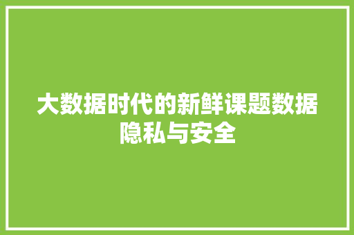 大数据时代的新鲜课题数据隐私与安全