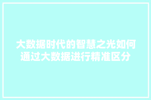大数据时代的智慧之光如何通过大数据进行精准区分