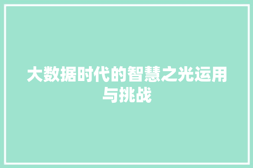 大数据时代的智慧之光运用与挑战