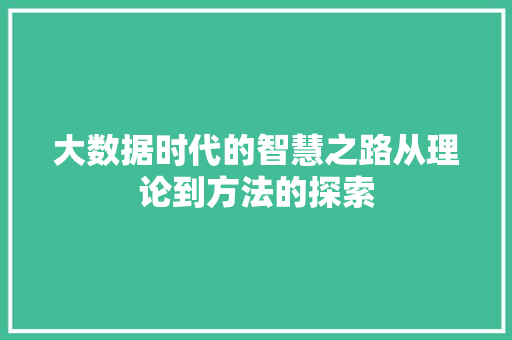大数据时代的智慧之路从理论到方法的探索