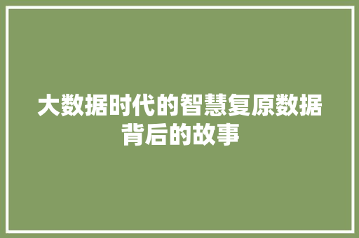大数据时代的智慧复原数据背后的故事