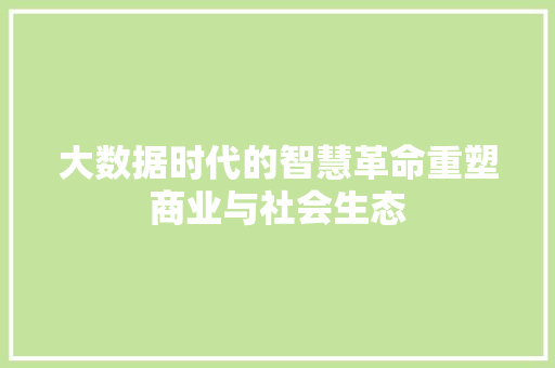 大数据时代的智慧革命重塑商业与社会生态