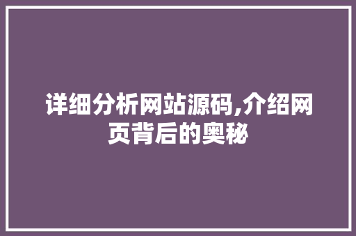 详细分析网站源码,介绍网页背后的奥秘