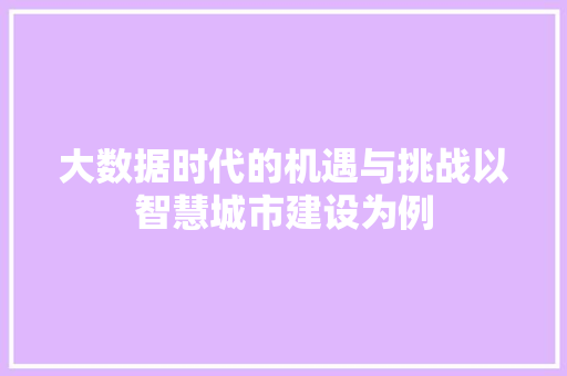 大数据时代的机遇与挑战以智慧城市建设为例