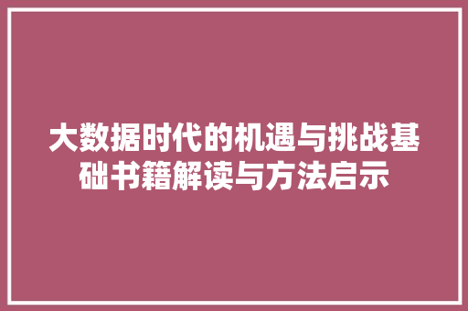 大数据时代的机遇与挑战基础书籍解读与方法启示