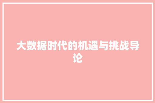 大数据时代的机遇与挑战导论