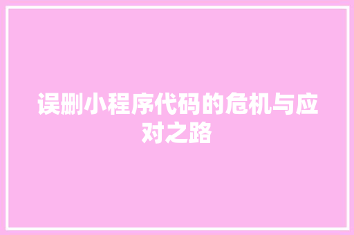 误删小程序代码的危机与应对之路 前端技术