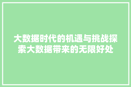 大数据时代的机遇与挑战探索大数据带来的无限好处