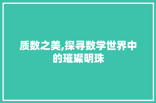 质数之美,探寻数学世界中的璀璨明珠