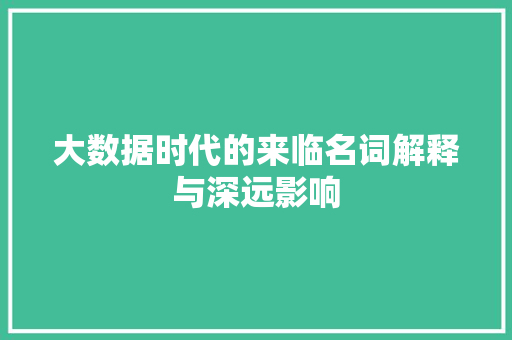 大数据时代的来临名词解释与深远影响