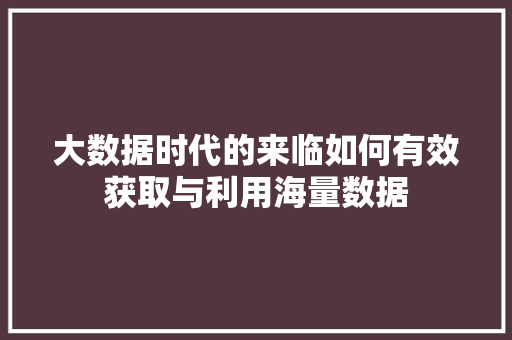 大数据时代的来临如何有效获取与利用海量数据
