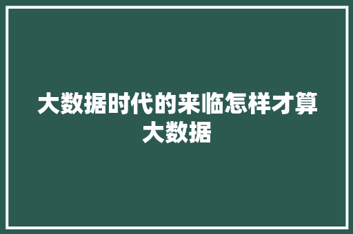 大数据时代的来临怎样才算大数据