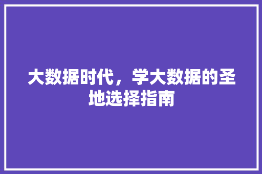 大数据时代，学大数据的圣地选择指南
