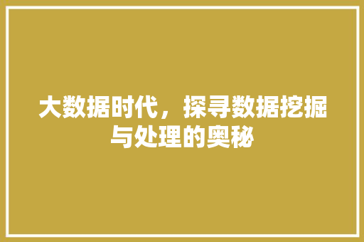 大数据时代，探寻数据挖掘与处理的奥秘
