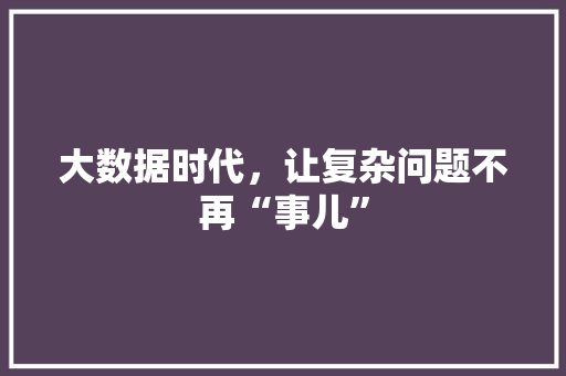 大数据时代，让复杂问题不再“事儿”