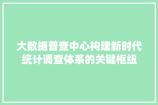 大数据普查中心构建新时代统计调查体系的关键枢纽