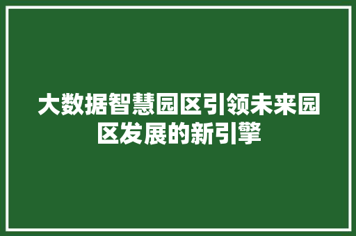 大数据智慧园区引领未来园区发展的新引擎