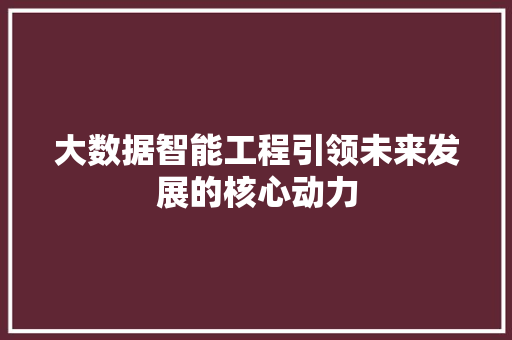 大数据智能工程引领未来发展的核心动力
