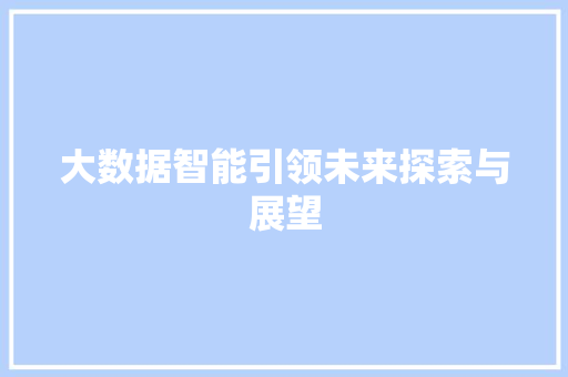 大数据智能引领未来探索与展望