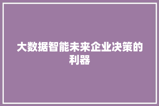 大数据智能未来企业决策的利器