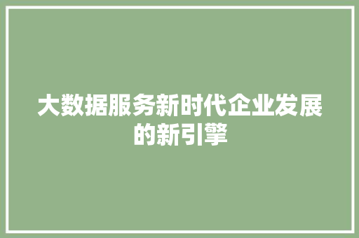 大数据服务新时代企业发展的新引擎