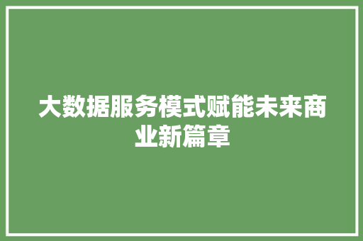 大数据服务模式赋能未来商业新篇章