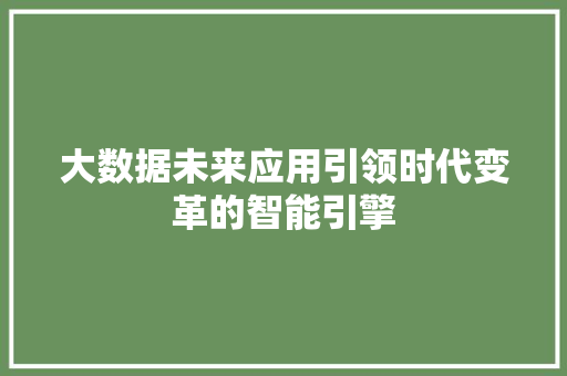 大数据未来应用引领时代变革的智能引擎