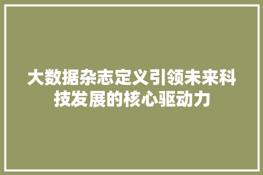 大数据杂志定义引领未来科技发展的核心驱动力