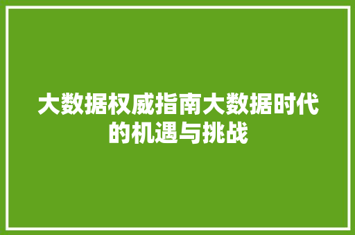 大数据权威指南大数据时代的机遇与挑战