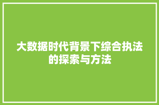 大数据时代背景下综合执法的探索与方法