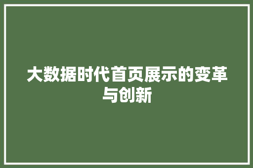 大数据时代首页展示的变革与创新
