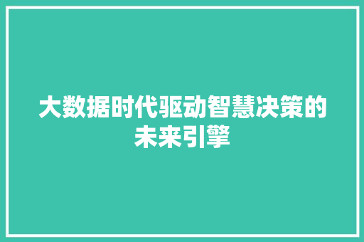 大数据时代驱动智慧决策的未来引擎