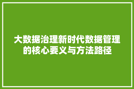 大数据治理新时代数据管理的核心要义与方法路径