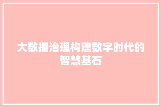 大数据治理构建数字时代的智慧基石