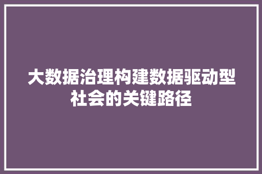 大数据治理构建数据驱动型社会的关键路径