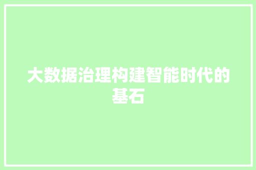 大数据治理构建智能时代的基石