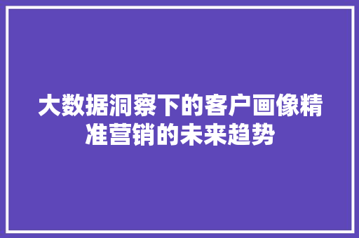 大数据洞察下的客户画像精准营销的未来趋势
