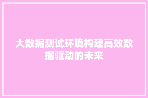 大数据测试环境构建高效数据驱动的未来