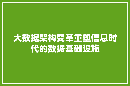 大数据架构变革重塑信息时代的数据基础设施