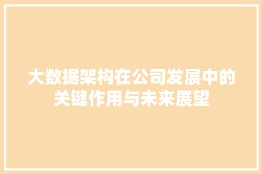 大数据架构在公司发展中的关键作用与未来展望