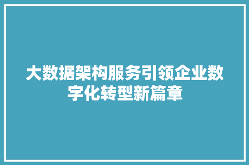 大数据架构服务引领企业数字化转型新篇章