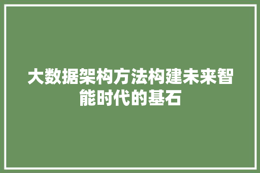 大数据架构方法构建未来智能时代的基石
