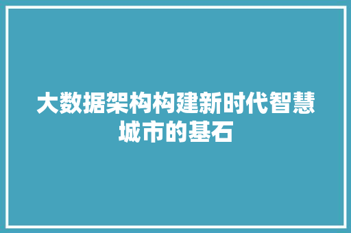 大数据架构构建新时代智慧城市的基石
