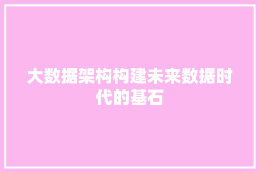大数据架构构建未来数据时代的基石