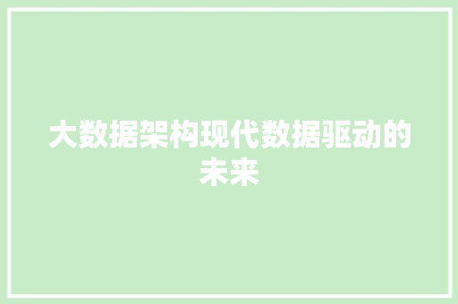 大数据架构现代数据驱动的未来