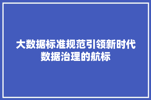 大数据标准规范引领新时代数据治理的航标