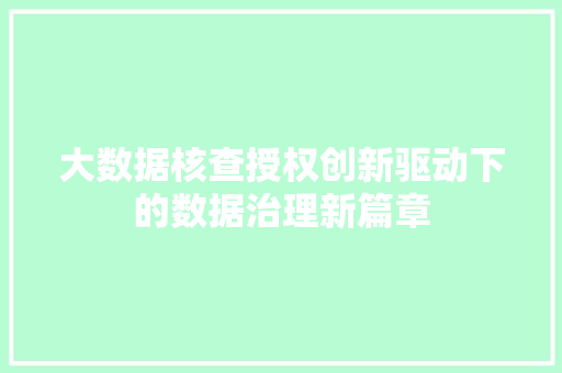 大数据核查授权创新驱动下的数据治理新篇章