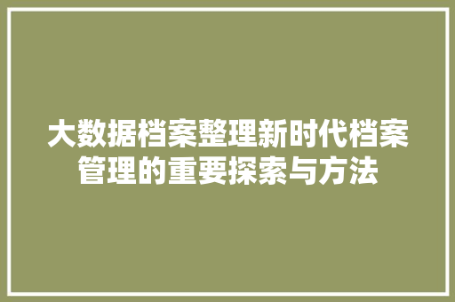 大数据档案整理新时代档案管理的重要探索与方法