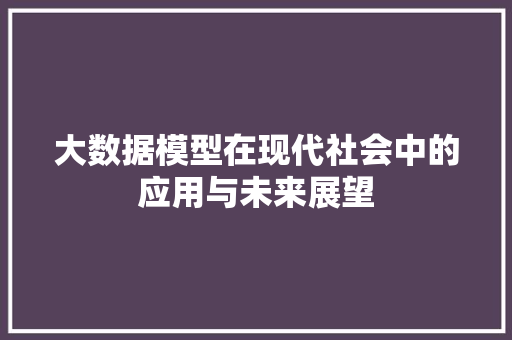 大数据模型在现代社会中的应用与未来展望